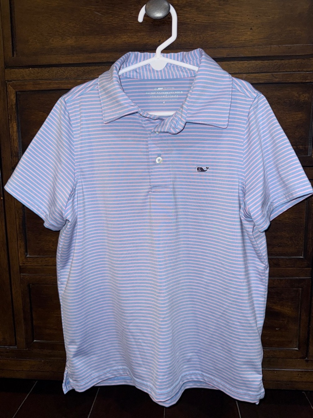 Boy’s Vineyard Vines Striped Performance Polo Shirt in Light Blue and Pink